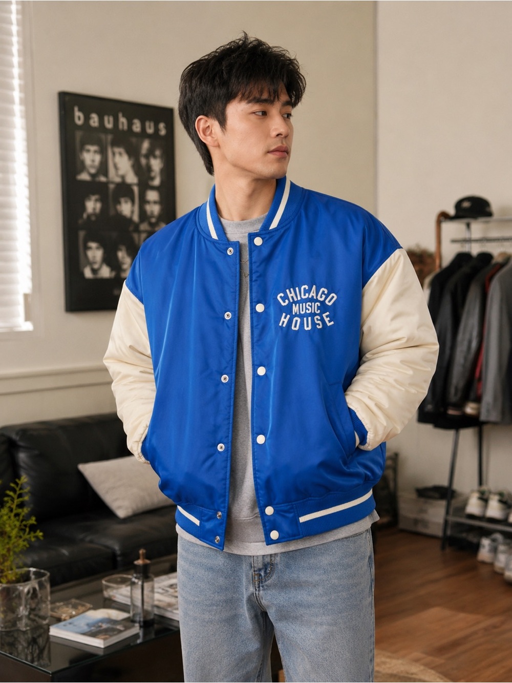 💎H&M Blue and Cream Bomber Jacket